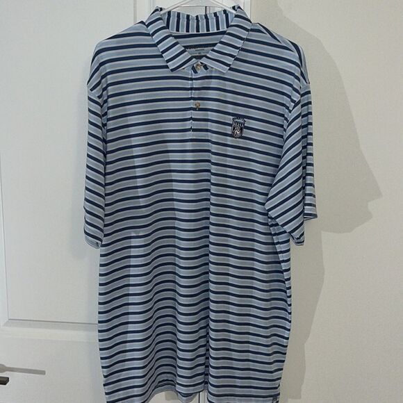 Peter Millar Seaside Wash Blue White Stripe Forsyth 1913 Golf Club Polo Shirt XL - Picture 4 of 7